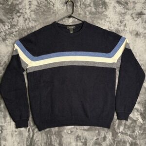 The Mens Store Bloomingdales Wool Striped Crewneck Sweater Navy Blue XL 6953